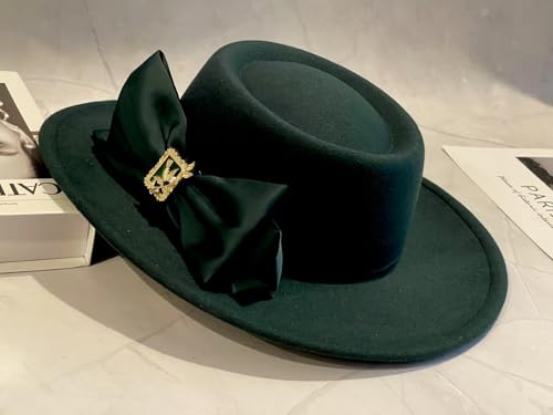 Classic Wide Brim Fedora Hat for Women Floppy Panama Hat for Party Wedding Fascinator Hat with Band Sun Protection 2025 - color: Green B