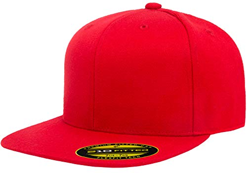 Flexfit Premium 210 Fitted Flat Brim Baseball Hat - color: Red, size: Large-X-Large