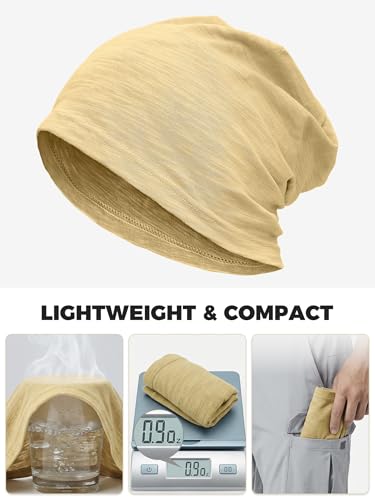 ROYBENS Lightweight 100% Cotton Slouchy Summer Beanie Men Women, Chemo Cap - color: 1pc Light Khaki, size: Medium