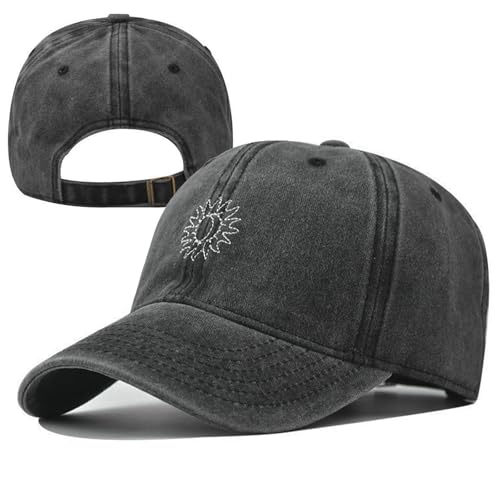 Plam Trees Hats Embroidered Washed Cotton Baseball Cap for Men Women Distressed Black Snapback Baseball Hat Adjustable - color: Sun