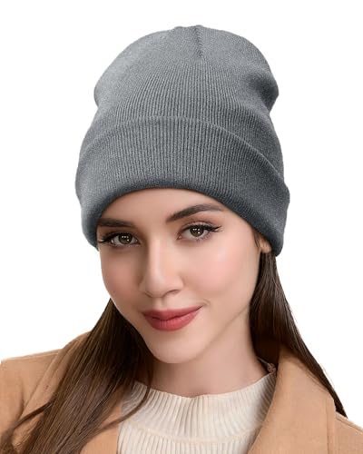 ROYBENS Satin Lined Beanie Hat for Women Men, Wool Knit Cuffed Winter Hats - color: 1pcs Light Gray