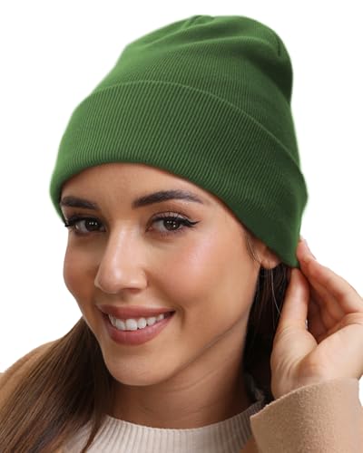 vidsel 100% Cotton Beanie Hat-Unisex Winter Knit Cuffed Beanies Skull Cap - color: 1-army Green