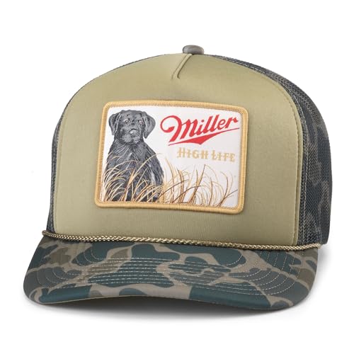 AMERICAN NEEDLE Miller High Life Beer Patch Unisex Adjustable Snapback Baseball Hat - color: Olive (Mallard Foamy)