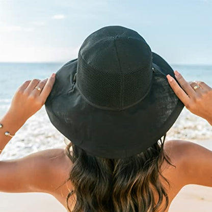 Summer Mesh Sun Hats for Women UV Protection Wide Brim Packable Bucket Hat - color: Black