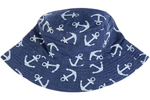 BYOS Unisex Trendy Reversible Lightweight Printed Bucket Hat Packable Outdoor - color: Anchor Dark Denim