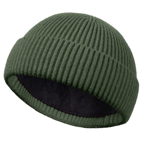 Short Fisherman Beanie for Men Women Wool Fleece Lined Winter Hat - color: 1pcs-army Green