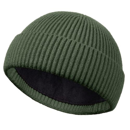 Short Fisherman Beanie for Men Women Wool Fleece Lined Winter Hat - color: 1pcs-army Green