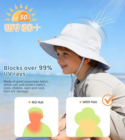 American Trends Baby Sun Hat UPF 50+ Wide Brim Bucket Hat for Boys Girls - color: A 1 White, size: 0-6 Months