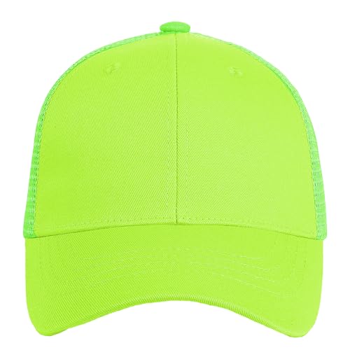 Falari Trucker Hat Baseball Cap Structured Plain Design 6 Panel, Adjustable Size - color: 1pk Neon Green