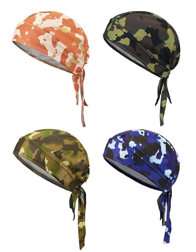 Do Rags Cycling Caps Helmet Liner Doo Rag Motorcycle Bandana Hat Sweat Liner Skull Caps Dew Rags for Men and Women - color: Camo Sets