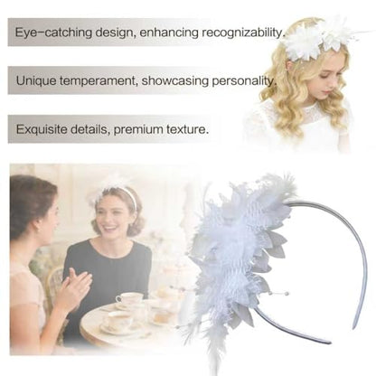 Fascinators for Women Ribbon Feather Tea Party Headwear - color: White