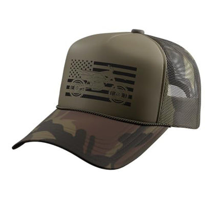 Dirt Bike Motocross Trucker Hat with Adjustable Mesh Back - color: Camo Green