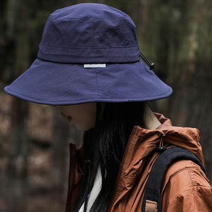 Waterproof Bucket Hat for Men Women Quick Dry Sun Hat Fishing Safari Hat Adjustable Chin Strap UV Protection - color: Blue