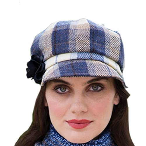 Newsboy Hat for Women's Cap 8 Panel Wool Made in Ireland - color: Blue Plaid