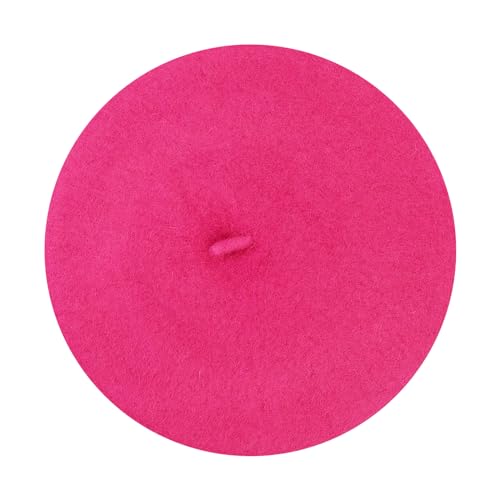 Gllutt Women Wool Beret Hat French Style Solid Color - color: Hot Pink
