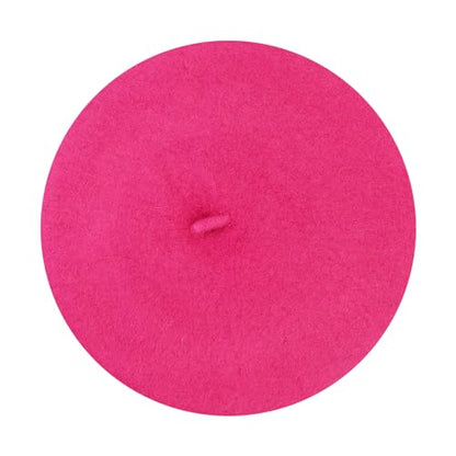Gllutt Women Wool Beret Hat French Style Solid Color - color: Hot Pink