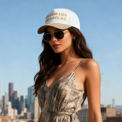 Hat Funny Embroidered Trucker Hat Adjustable Two Tone Snapback Canvas Baseball Cap for Womens - color: Gold-you Love Me