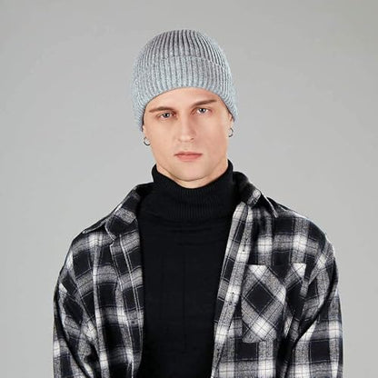 ROYBENS Swag Wool Knit Cuff Short Fisherman Beanie for Men Women Winter Hat - color: 1pcs-flower Gray
