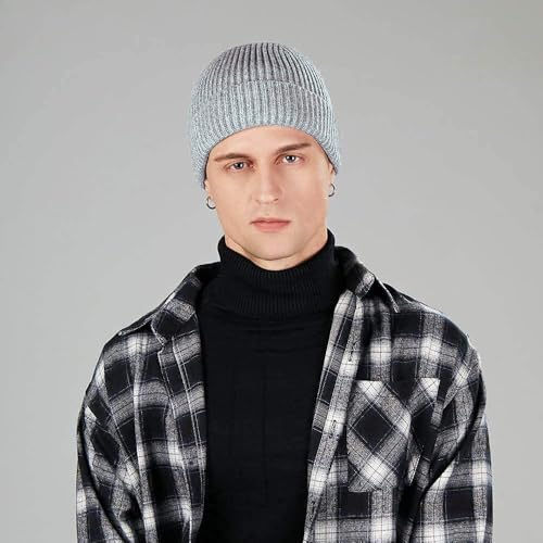 ROYBENS Swag Wool Knit Cuff Short Fisherman Beanie for Men Women Winter Hat - color: 1pcs-flower Gray