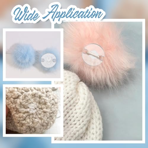 WADORN 48Pcs 8 Styles Acrylic Hat Pom Pom Removable Button, Flat Round Pom Pom Base Sheets for Fixing The Pom Pom in Place Hat Pom Pom Keepers Holders for Knit Beanies and Toques, Clear - color: Clear