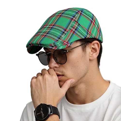 Men's Breathable Flat Plaid Ivy Newsboy Cabbie Gatsby Golf Driving Hat Cap - color: 666green
