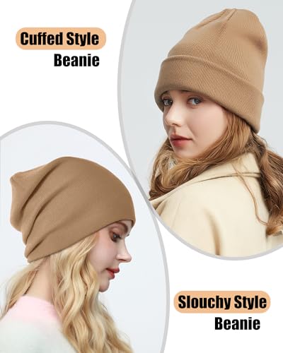 ROYBENS Satin Lined Beanie Hat for Women Men, Wool Knit Cuffed Winter Hats - color: 1pcs Light Coffee