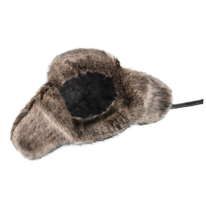 Men Trapper Hat Faux Leather Fur Winter Earflap Russian Trooper Ushanka Hat Women Fluffy Warm Soft Aviator Cossack Skiing Cap - color: Black