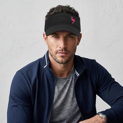 Embroidered Adjustable Sun Visor for Women Men Outdoor Golf Tennis - color: Flamingo/Black
