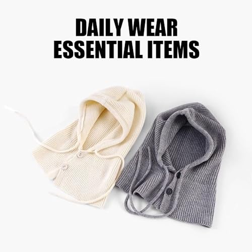 MIUP00 Windproof Warm Hooded Scarf Hat,Balaclava Women Winter Hats,Ladies Autumn and Winter Knitted hat Pullover,Off White - color: Off-white