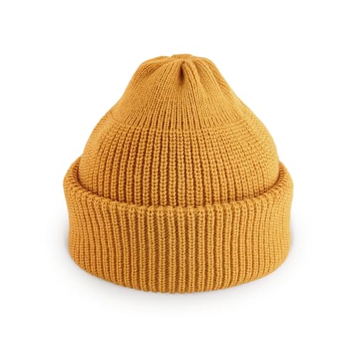 Fisherman Beanie Cuffed Knit Winter Hat Trawler Sailor Watch Cap Men Women - color: Classic (Mustard)