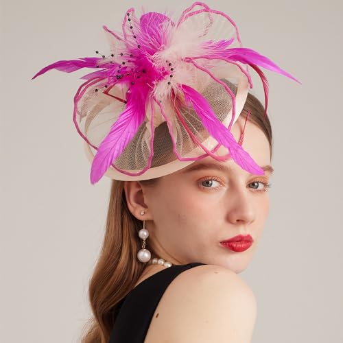 Kentucky Organza Derby Top Hats for Women Sun Visor Cap Ladies Flowers Bride Weeding Fascinators Wide Brim Fedoras - color: Beige 1