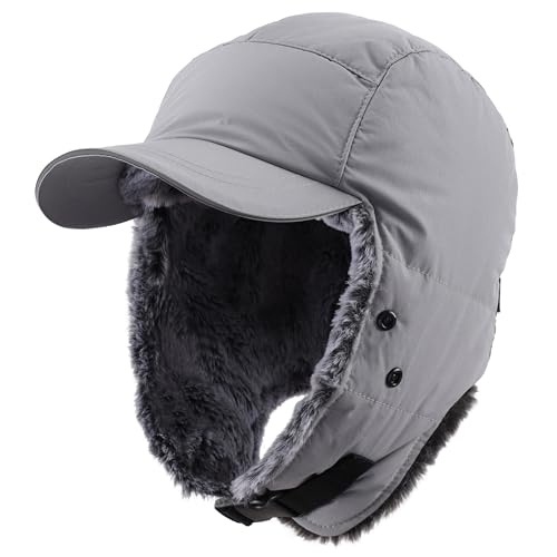 Connectyle Trapper Hat for Men Women Faux Fur Winter Hat with Ear Flaps Water-Resistant Hunting Hats Ushanka Skiing Cap - color: Grey