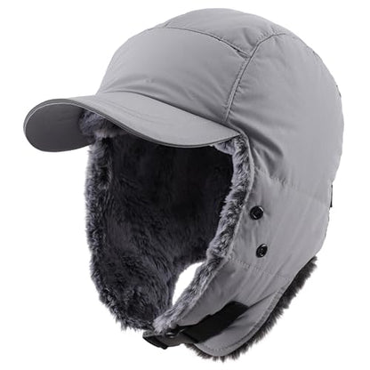 Connectyle Trapper Hat for Men Women Faux Fur Winter Hat with Ear Flaps Water-Resistant Hunting Hats Ushanka Skiing Cap - color: Grey
