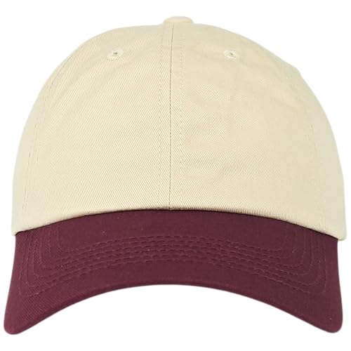 E BY ELIDAN Two Tone Dad Hat, Low Profile Baseball Cap - color: Stone Burgundy