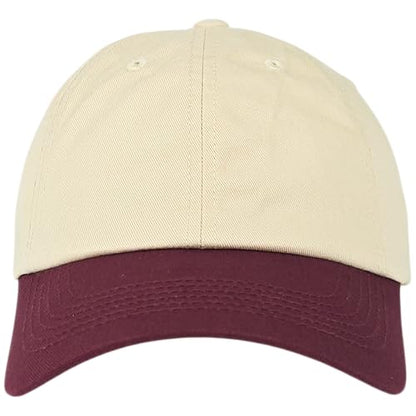 E BY ELIDAN Two Tone Dad Hat, Low Profile Baseball Cap - color: Stone Burgundy