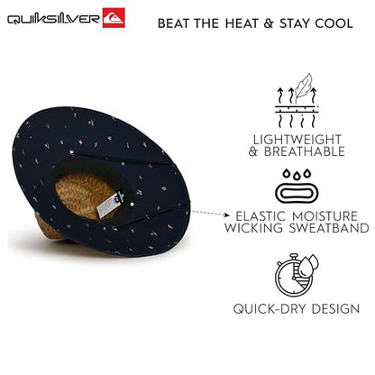 Quiksilver Men's Wide Brim Outdoor Lifeguard Straw Sun Hat - color: Navy, size: Small-Medium