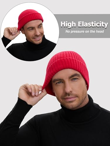 Wool Short Fisherman Beanie for Men Women Double Cuffed Skull Caps - color: 1pcs-red