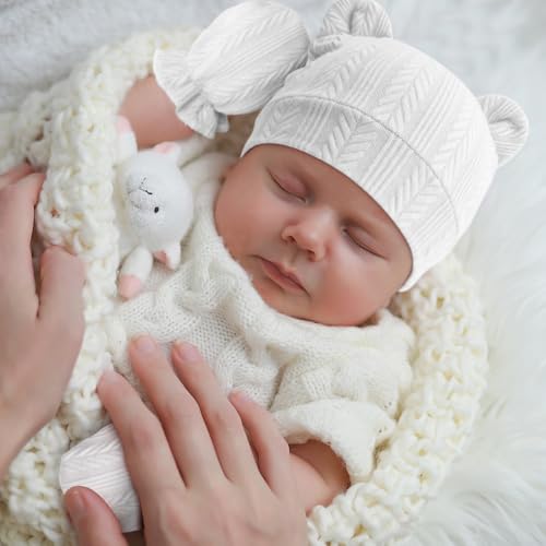 Newborn Baby Hat and Mittens Set Bear Ears Toddler Infant Beanie Caps Newborn Hospital Hat for Baby Boy Girl 0-3 Months - color: 4 Sets A: Wheat Patterned Bear Ear Hats & Mittens Cc(0-3 Months)