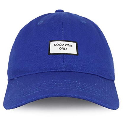 Trendy Apparel Shop Good Vibes Only Woven Patch Cotton Dad Hat - color: Royal