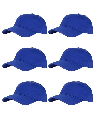 Gelante Cotton Twill Washed Unstructure Baseball Cap - Adjustable Blank Hat for Men Women - Wholesale Bulk Lot of 6 Pack - color: Solid Royal