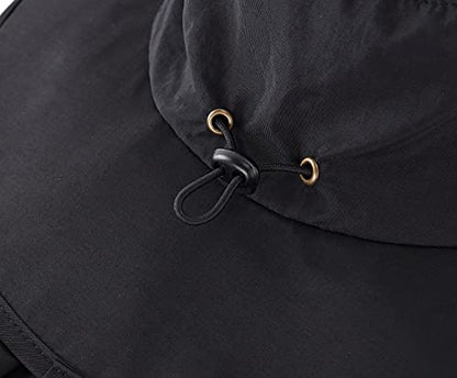 Home Prefer Outdoor UPF50+ Mens Sun Hat with Neck Flap Womens UV Protection Hat Wide Brim Safari Fishing Hiking Gardening Hat - color: Black