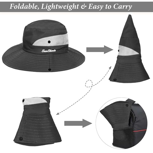 Sun Hat for Women Summer UV Protection Beach Hat with Ponytail Hole - color: Grey(with Ponytail Hole)
