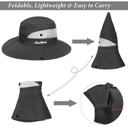 Sun Hat for Women Summer UV Protection Beach Hat with Ponytail Hole - color: Grey(with Ponytail Hole)