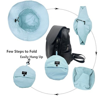 woogwin Waterproof Bucket Rain Hat with Chin Strap Quick Dry Packable Boonie Sun Hat Safari Hat UV Protection - color: Light Blue