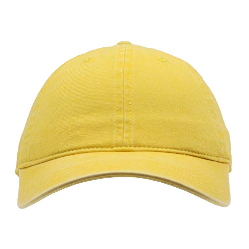 The Vintage Year Washed Cotton Low Profile Dad Hat, 6 Panel Soft Crown Baseball Cap, Brass Buckle, One Size Fits Most - color: Faded Goldenlite