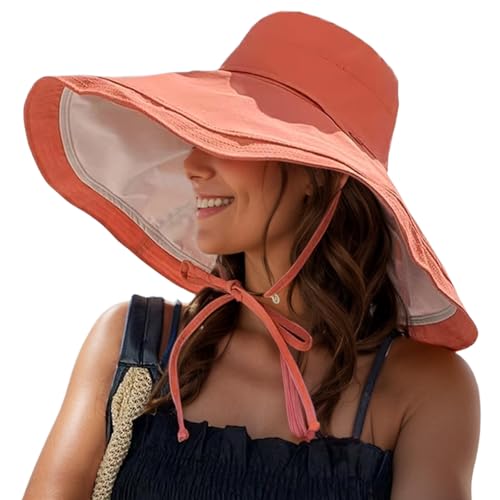 Wide Brim Sun Hats for Women UV Protection Reversible Bucket Hat Foldable Beach Hats Summer Hat for Garden Travel - color: Red Black