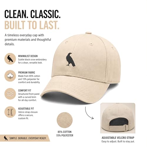 Wishper Studio Embroidered Baseball Cap for Women Men, Cotton Hat with Adjustable Velcro, Minimalist Animal Embroidery - color: Khaki