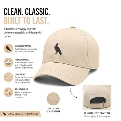 Wishper Studio Embroidered Baseball Cap for Women Men, Cotton Hat with Adjustable Velcro, Minimalist Animal Embroidery - color: Khaki