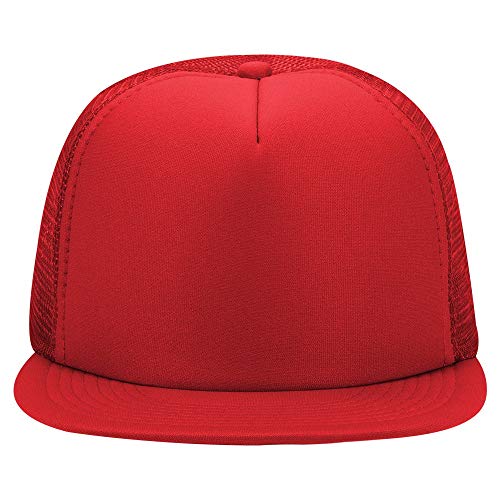 OTTO SNAP Round Flat Visor High Crown Mesh Back 5 Panel Trucker Snapback - color: Red