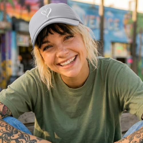 Hand Drawn Heart Hat Womens Embroidered Baseball Cap - color: Gray